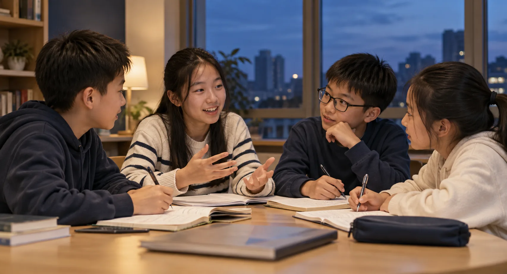 几位学生围坐交流的画面